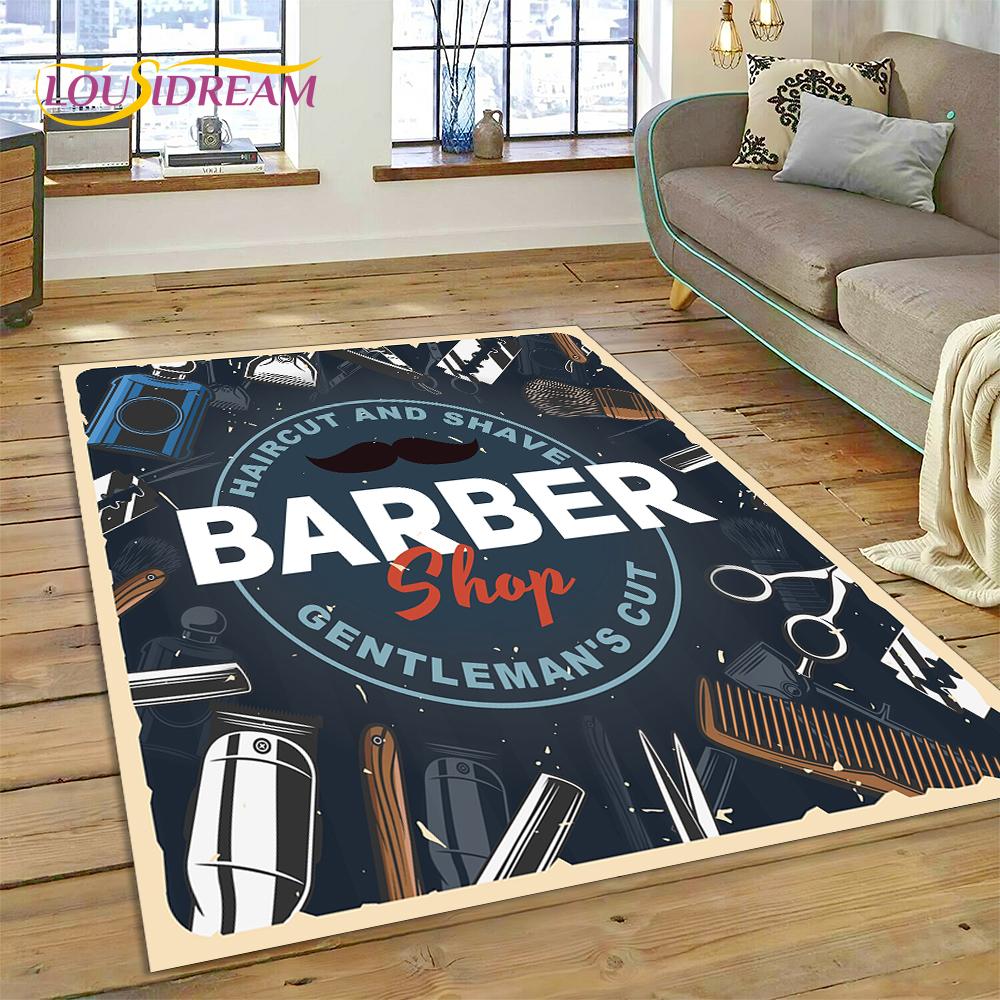 Fashion Barber Shop Logo Skull Vintage Rug Carpet for Living Room Bedroom Decor,Floor Mat Non-slip Decoration for Sofa Doormat