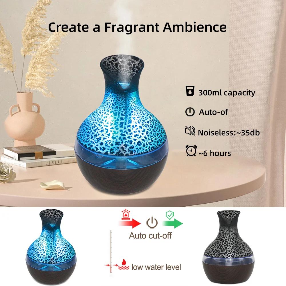 USB Aromatherapy Diffuser 300ml Ultra Quiet Cool Mist Humidifier with Remote Control, 7 Color Changing LED Lights for Sleep Aid