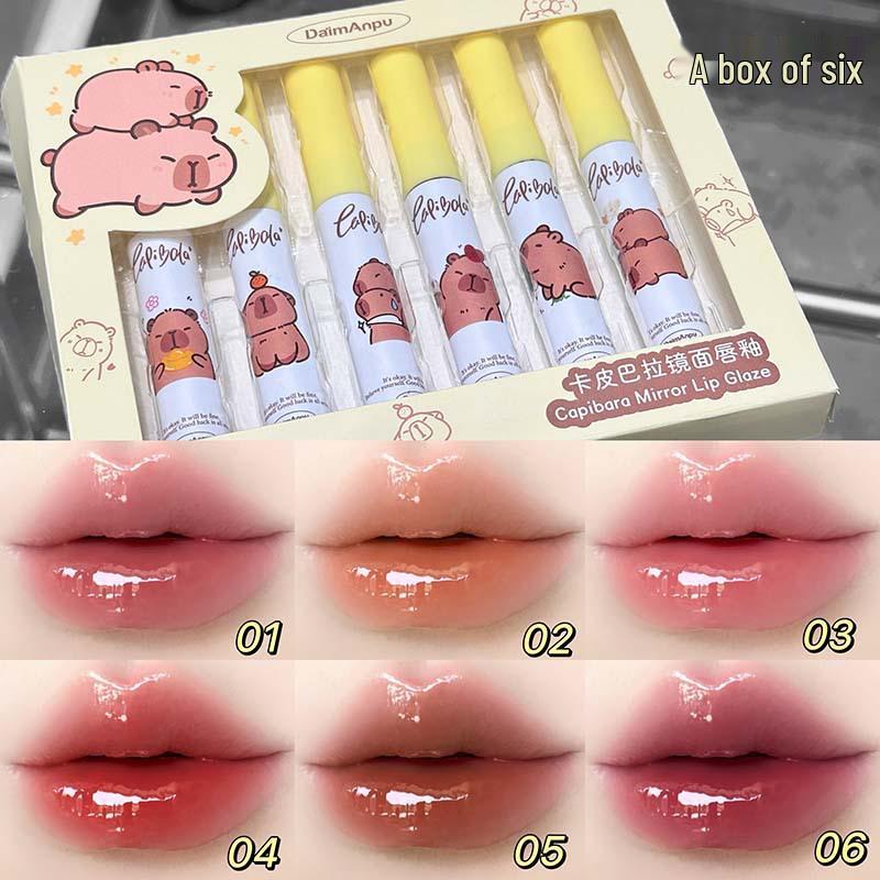 DAIMANPU Capybara Mirror Lip Gloss Set - Whitening, Clear, Watery Finish for Students and Cross-border Makeup.