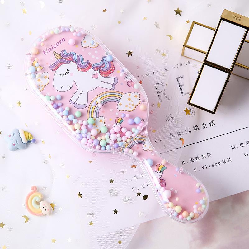 Plastic Handle Hairbrush with Soft Flexible Bristles for Scalp Massage and Detangling Suitable for All Hair Types Unicorn Design