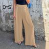 Women's Wide-Leg Pants High Waist Button Decorated Pants Casual Loose Fit Trousers for Daily Wear Travel Office