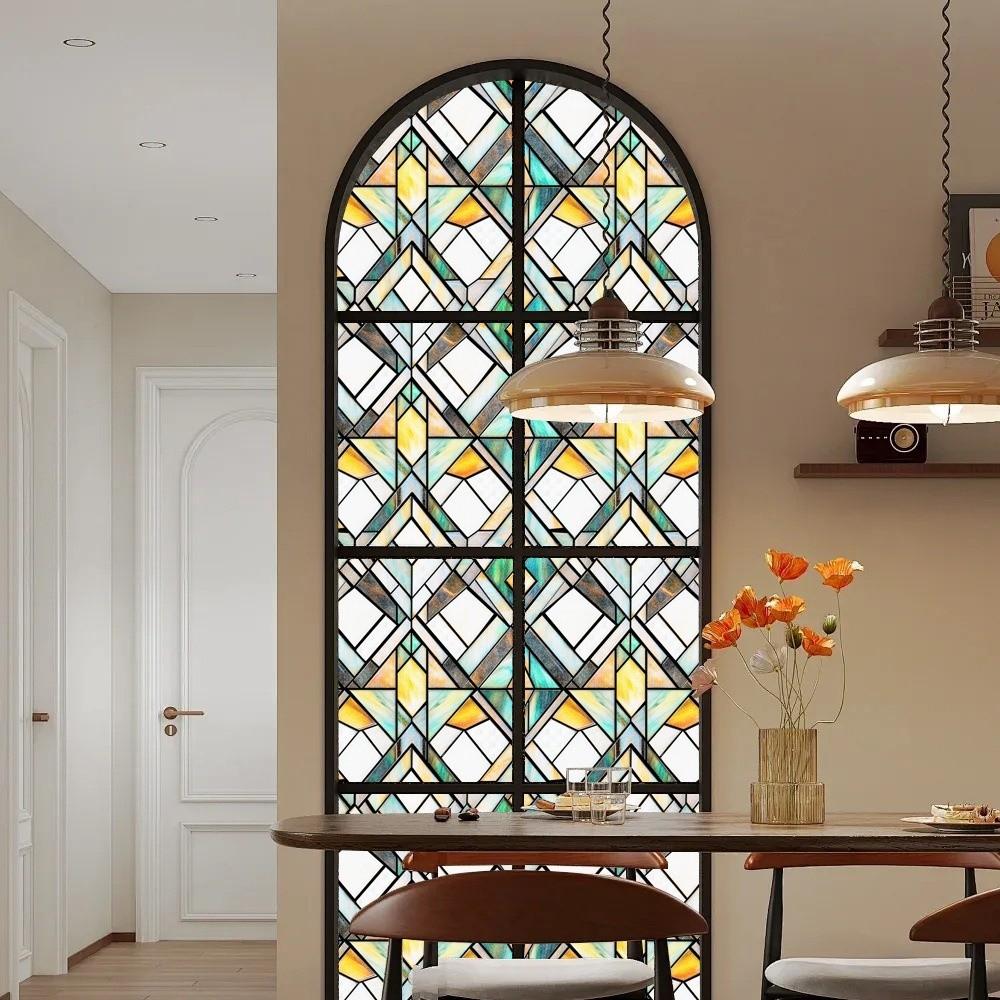 Non-Adhesive Lattice Window Film Rainbow Pattern Privacy Window Film  for Windows Doors Sidelight
