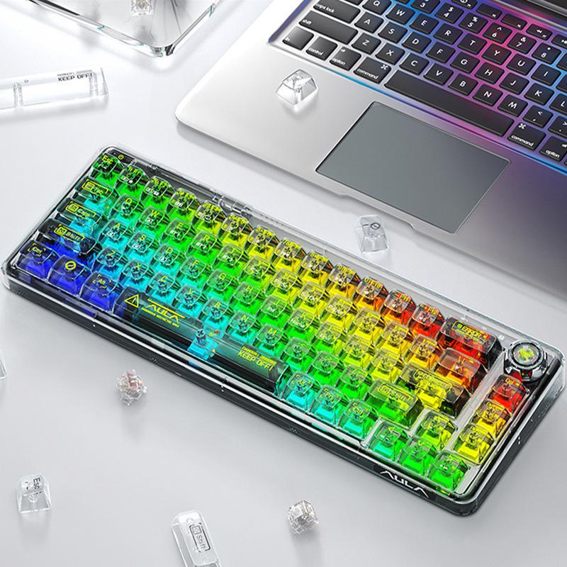 AULA Wolf Spider F68 Transparent Bluetooth Wireless Mechanical Keyboard, Three-Mode, Hot-Swappable Ice Soul Switches