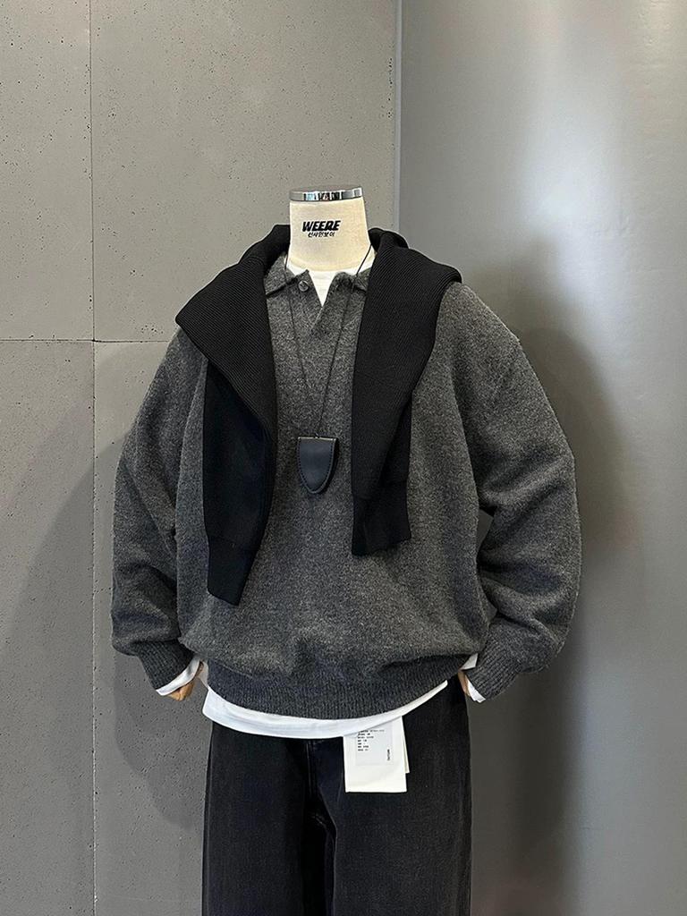 Men's Korean Style Color Block Two-Piece Shawl Knit Sweater - Fashionable Spring/Autumn Age-Reducing Outfit