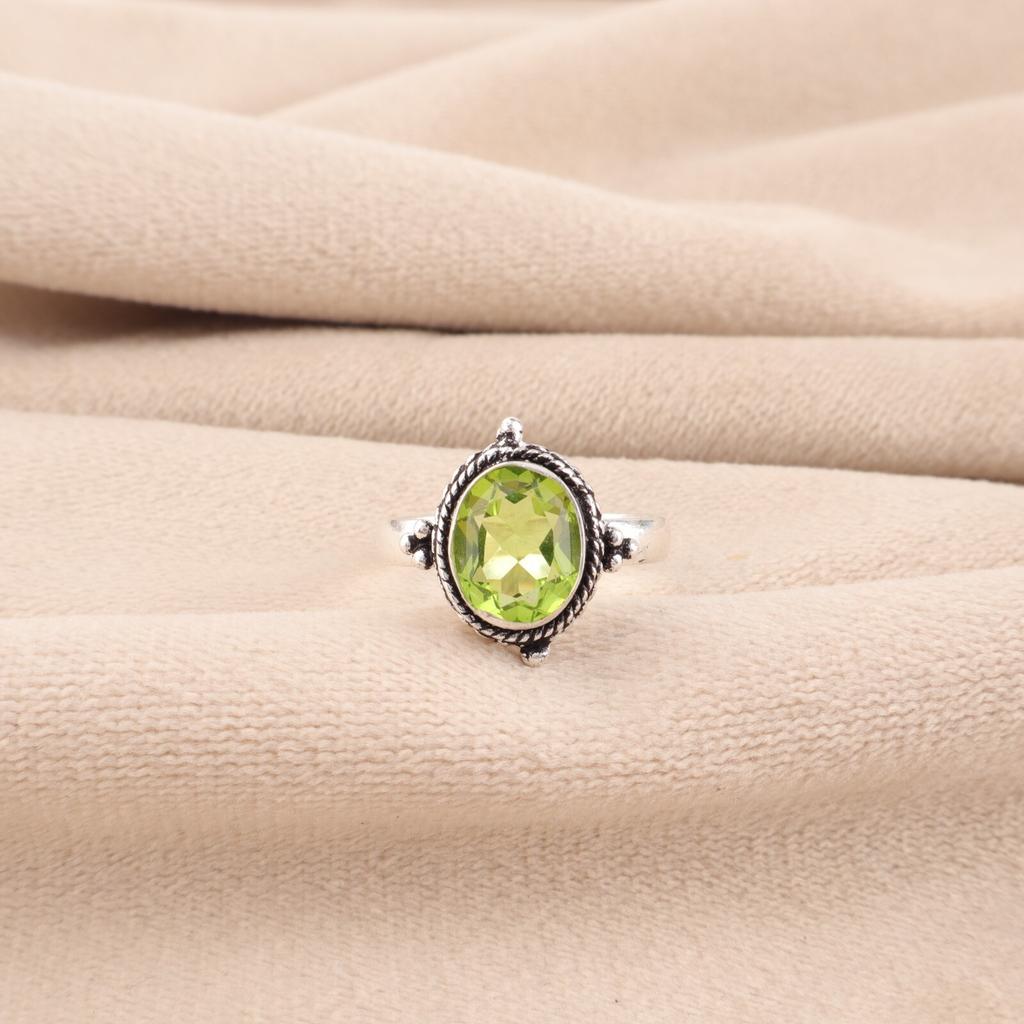 Peridot Gemstone 925 Sterling Silver Jewelry Handmade Statement Ring For Girls RR-9-4