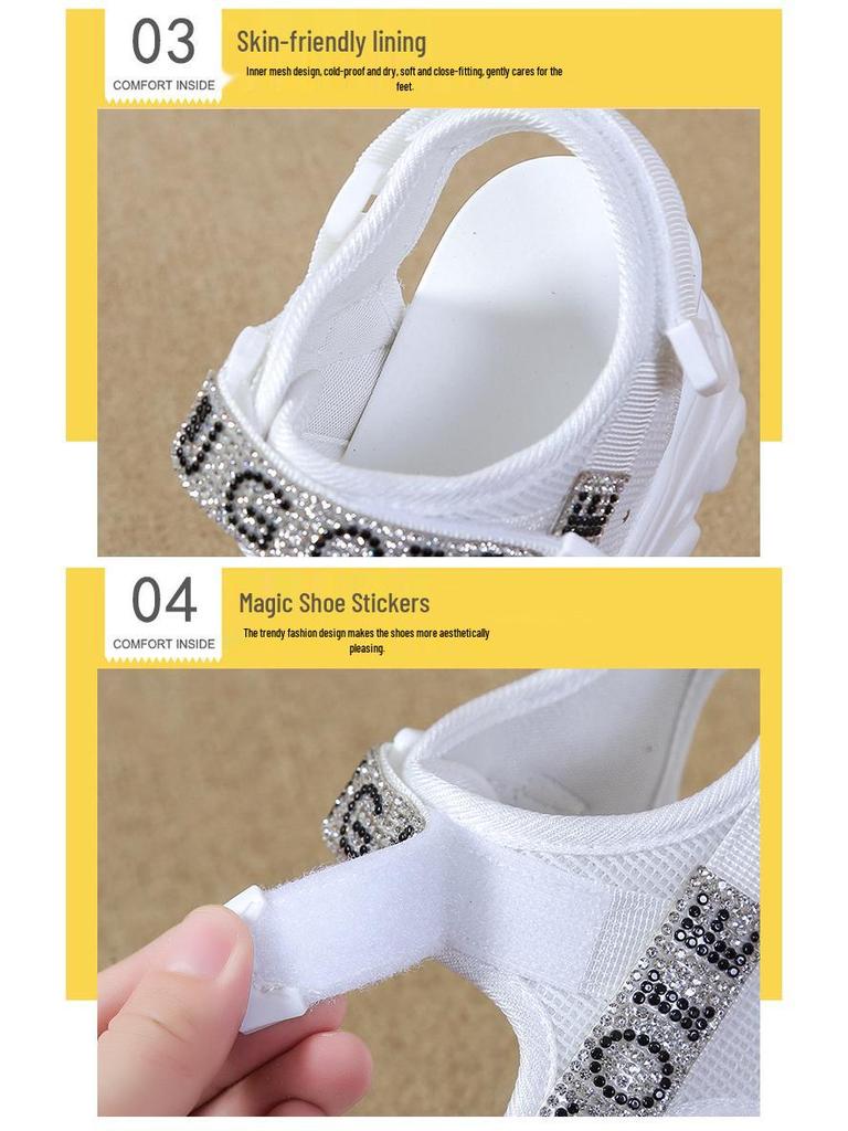 Korean Style Rhinestone Platform Velcro Sandals - 2024 Summer Collection