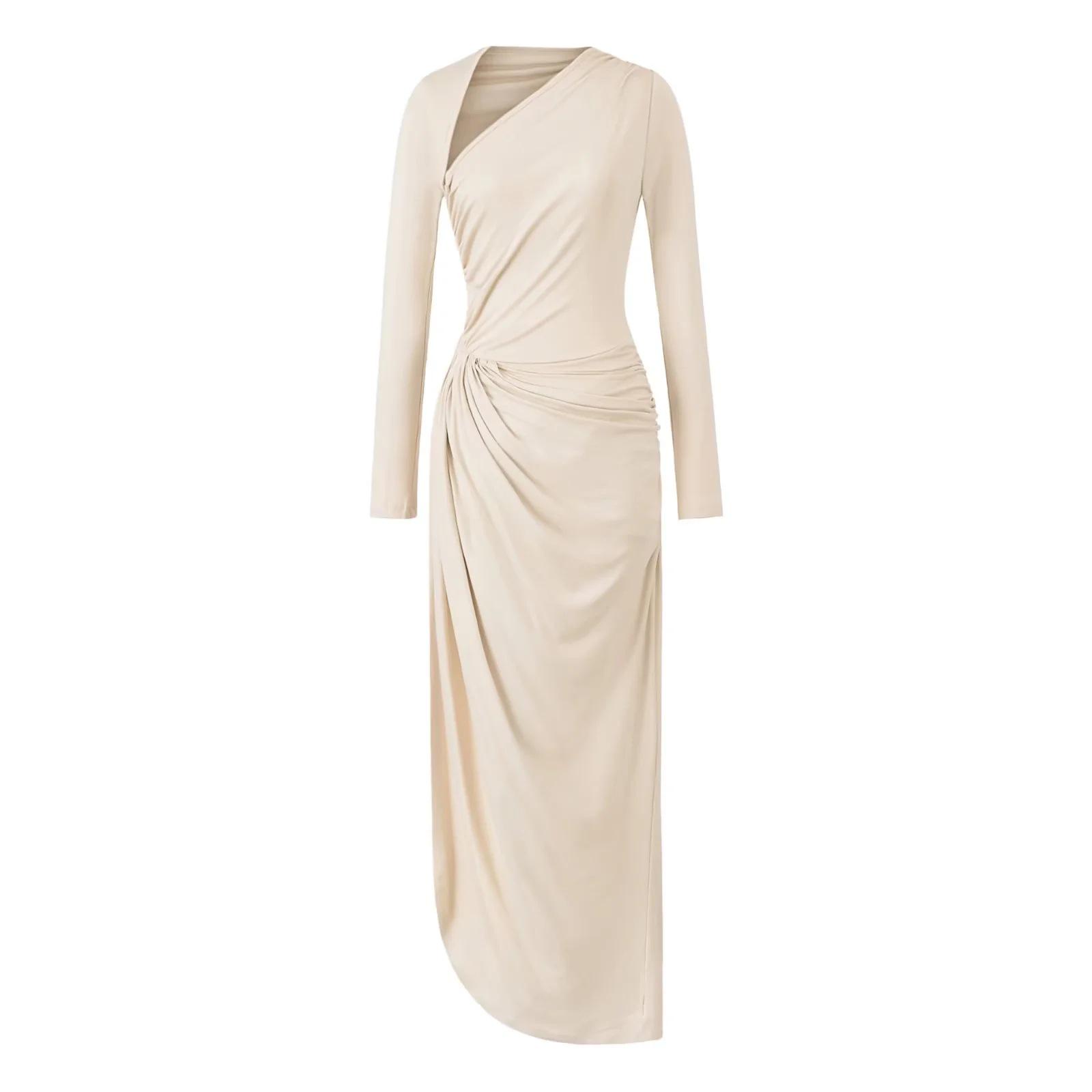 Elegant Slim-Fit One-Shoulder Split Dress - Spring 2026 Collection Large абрикосовый