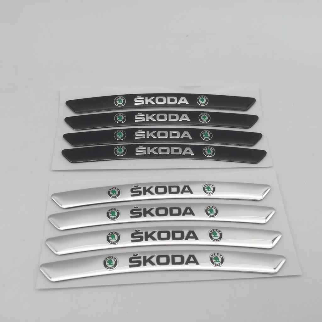 NADH5 4pcs 3D Aluminum For Skoda Car emblem Wheel hub Rims Center Cap Badge covers sticker Decals Styling accessories