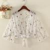 Women Floral Embroidery Mesh Sheer Cover Up Shirts Long Sleeve See Through Cardigan Blouse Beach Boho Shawl Bathing Suit