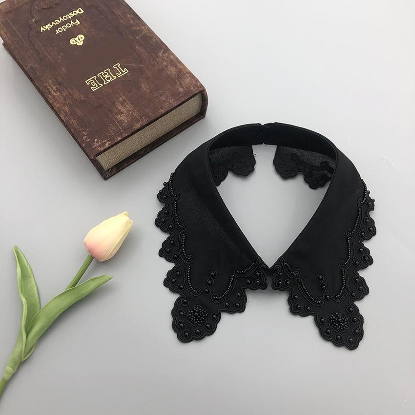 LHY Elegant Detachable Polyester Lace Beaded Fake Collar Shirt Accessory for Women Blouse Half Shirt