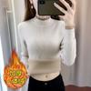 Autumn and winter new fleece thickened pullover sweater with women's fashion simple integrated fleece semi-turtleneck knitted bottoming shirt