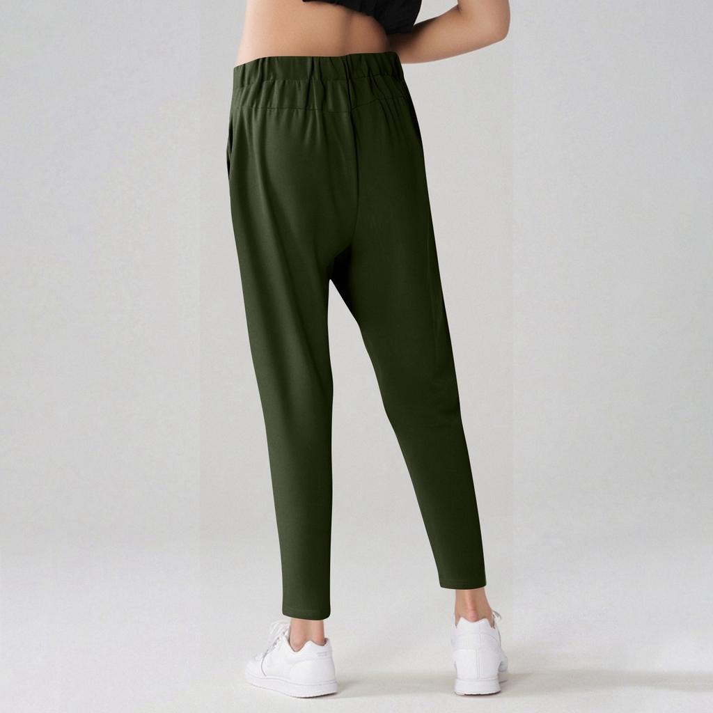 Damen Modische Einfarbige Kordelzug Elastischer Bund Tasche Freizeithose