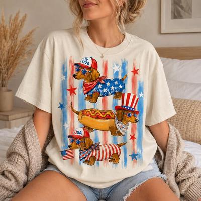 Patriotic Dachshund Shirt, 1776 Wiener Dog Tee, Cream Comfort Colors T Shirt, Funny July 4th Dog Lover Gift for Mom Women BBQ Outfit