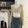 Hollow short knitted sunscreen cardigan women's summer explosion pure lace-up lazy shawl shirt