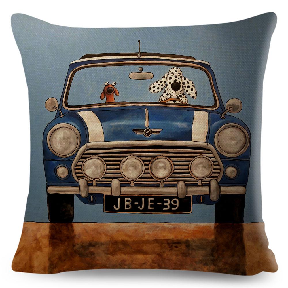 Colorful Cartoon Driving Dog Cushion Cover Decor Lovely Pet Animal Pillowcase Polyester Pillow Case for Sofa Home Car xcm