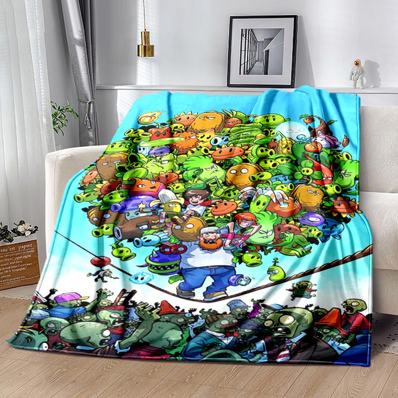 1pc Blanket Plants vs. Zombies Print Design, Lightweight Blanket for Sofa, Bed- Soft &Warm, Gift for All Seasons like Christmas, Halloween