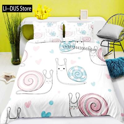 Colourful Snail Duvet Cover Set Cute Kawaii Animal Polyester Bedding Set Comforter Cover King Queen Size For Kids Boys Girls