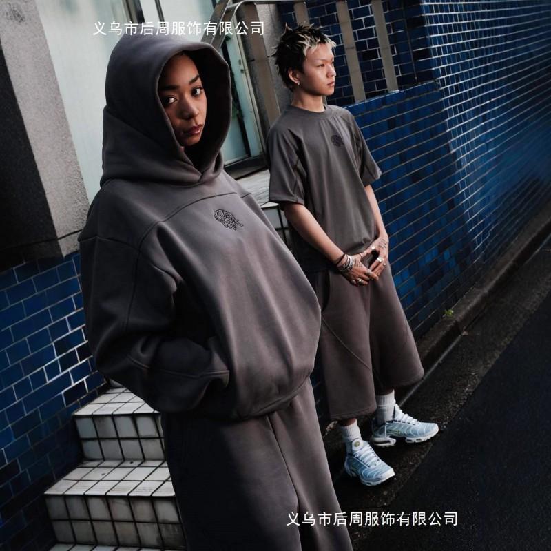 Streetwear Hooded Sweatshirt Jogger Set Men Embroidered Patchwork Loose Fit Casual Tracksuit Fall 2025