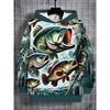Boys' hooded pullover - long sleeved casual hoodie with dark green fishing bait pattern