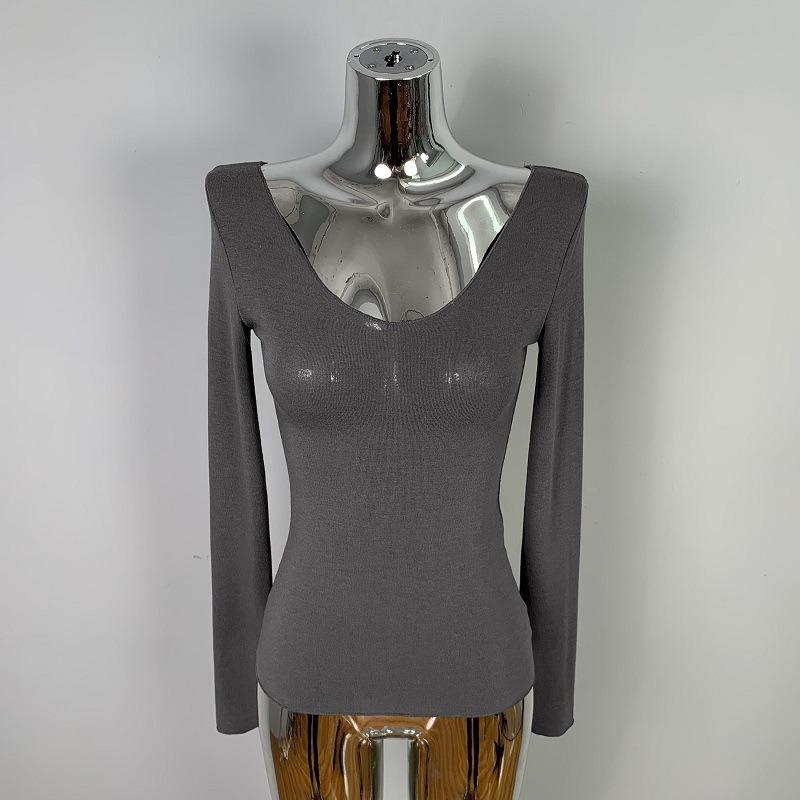 Tricou de primăvară nou solid Slim Fit sexy pentru femei, casual, la modă, subțire, elegant, cu mânecă lungă, tricouri, topuri, doamne, simplu, cu decolteu în V, tricou de birou pentru femei, 26406