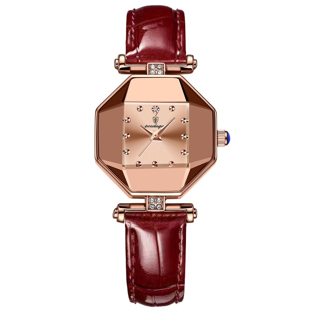 POEDAGAR Luxury Quartz Watch Elegant Fashion Red Dial Waterproof Ladies Leather Watches Women High Quality