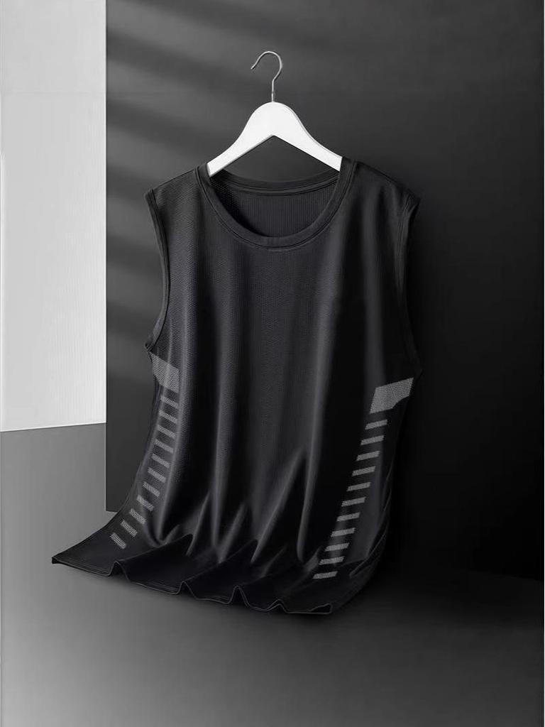Men's Plus Size Ice Silk Sleeveless Quick-Dry Crew Neck Tank Top - Casual Loose Summer Sportswear