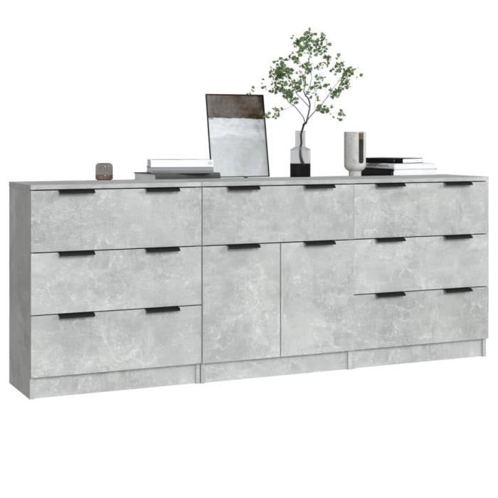 VidaXL Buffets 3 pcs Gris béton Bois d'ingénierie 3115799