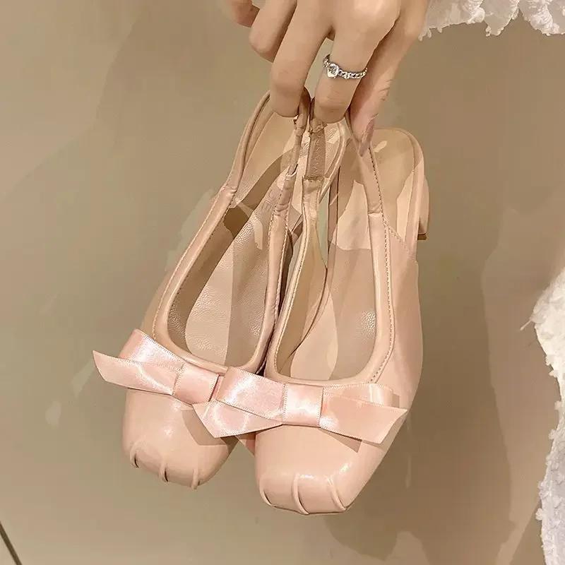Moda Stile Francese Donna Pantofole Rosa da Ballo Estive Nuovi Arrivi Dolci Top Monopezzo con Bretella Pantofole Scarpe Basse Rosa da Donna