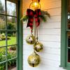 Christmas Bell Decoration 17.7" Hanging Jingle Bells with Plaid Bow Pine Needles Red Berries Rustic Holiday for Door