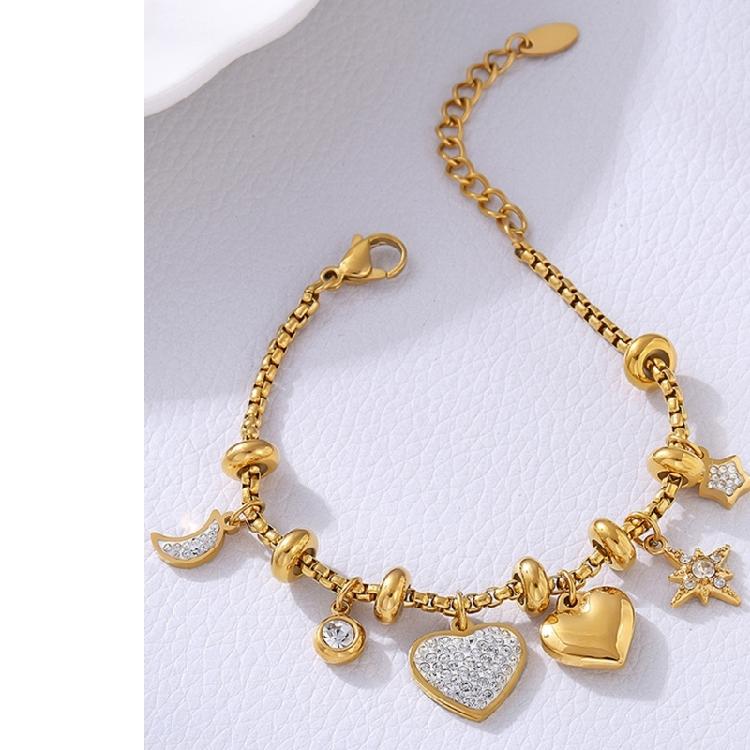 Women's Heart Charm Bracelet In 18k Gold Plated Sturdy Stainless Steel Adorned with Stylish Zircon Materials Use