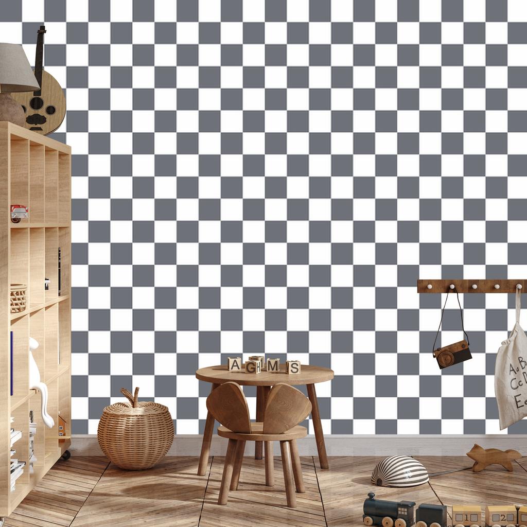 Checkerboard Wallpaper Gray, White and Light Gray 50x1000