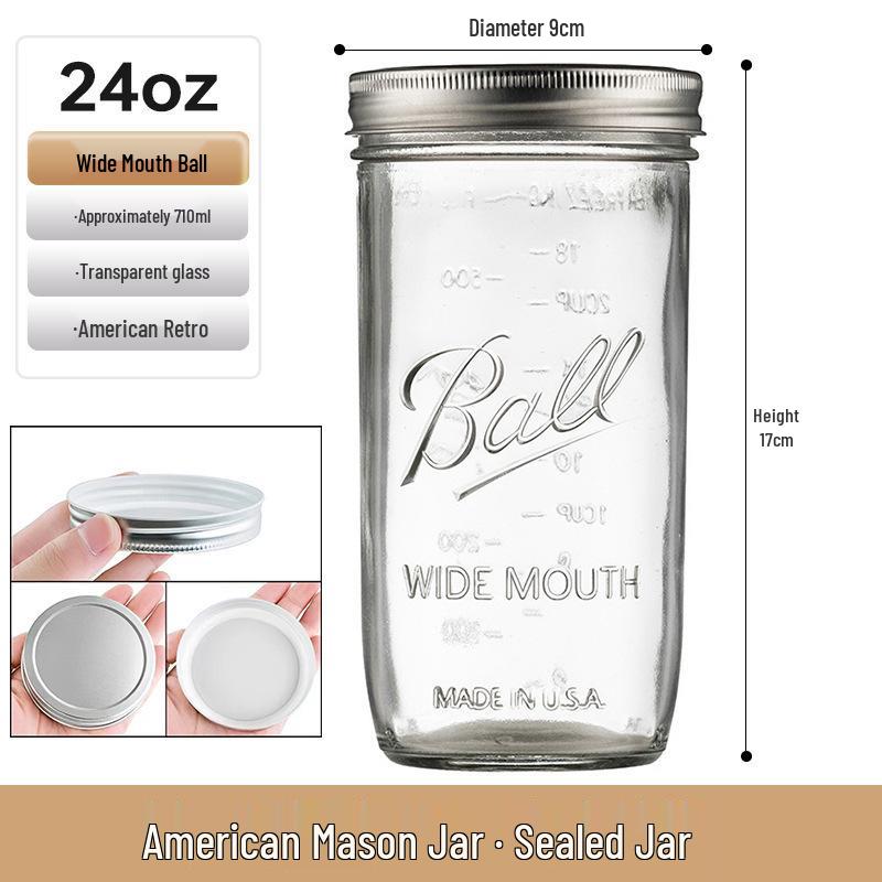 Bicchiere Mason Jar Americano Retrò con Coperchio - Tazza di Vetro per Fiocchi d'Avena, Contenitore Trasparente per Bevande, Sigillato e Vuoto.