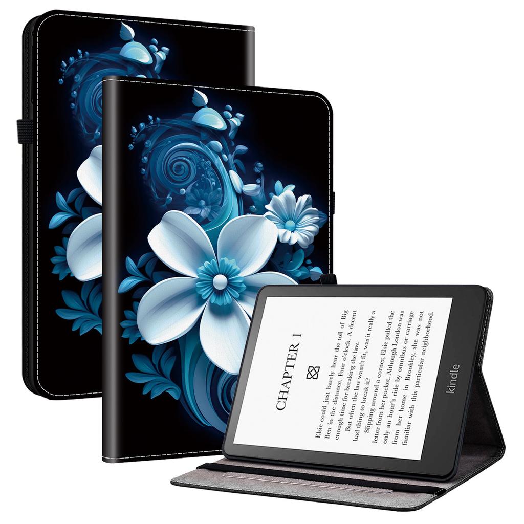 For Amazon Kindle Paperwhite (2024) Lærveske Mønstertrykt Støtte Nettbrettdeksel med Kortlommer