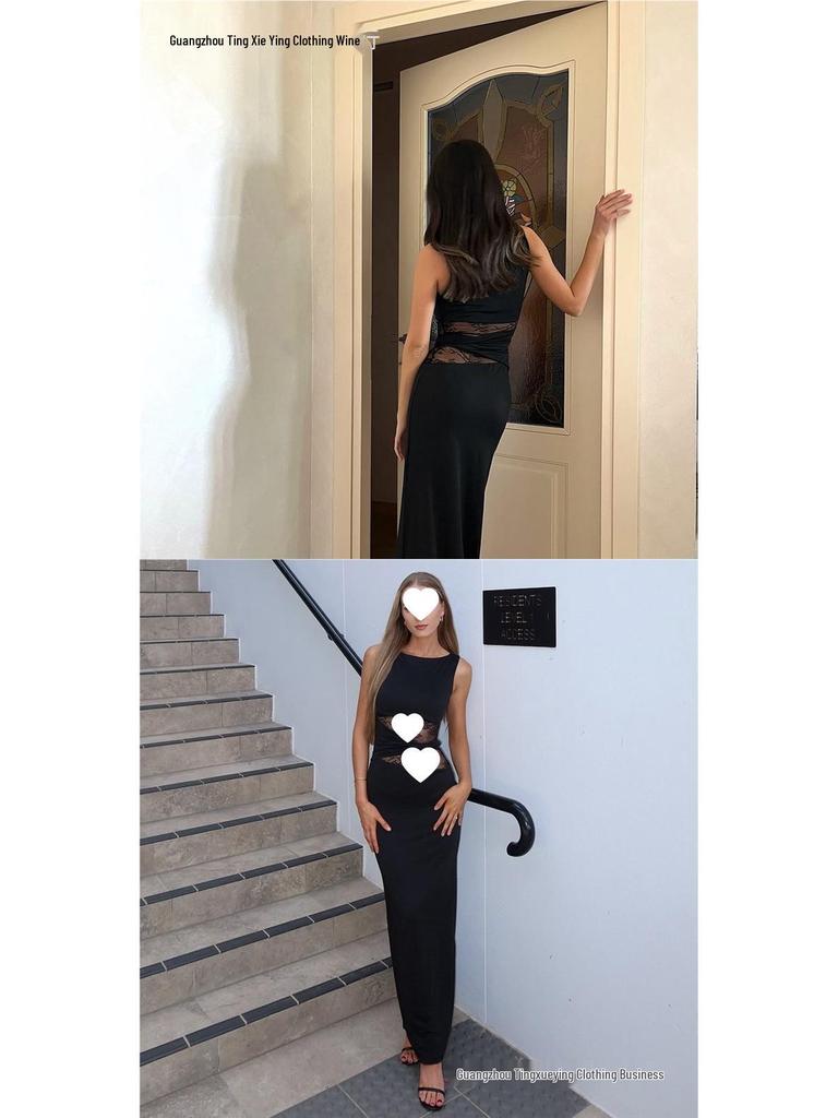 European Spring Style Lace Patchwork Backless Dress