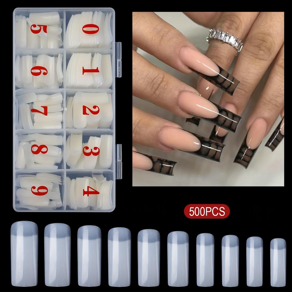 500PCS Half Cover False Nails Tips 10 Sizes Boxed Lady French Acrylic Artificial Press On Nails Fake Nail For Salons&Home DIY