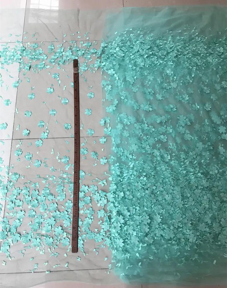 50x125cm Bleu Clair Rose Broderie Dentelle 3D Fleur Tissu Tissu pour Robe Vêtement Fond pour Mariage Senior Tournage en Direct