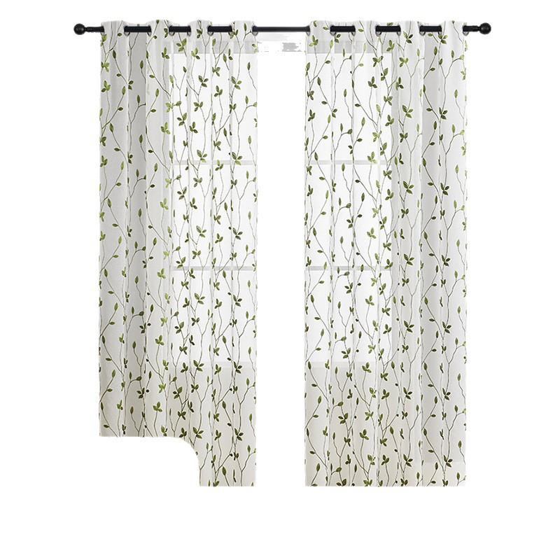 Leaf Embroidered Sheer Curtain Panel Bedroom Living Room Modern Minimalist Light Filtering Window Treatment
