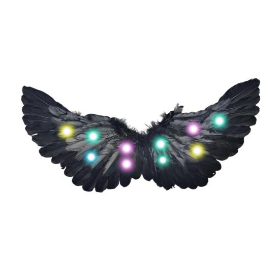 Halloween LED Angel Wing Light Up Angel Feather Wings with Elastic Straps Fairy Cupid Wings Cosplay Costume for Kids Girls Women