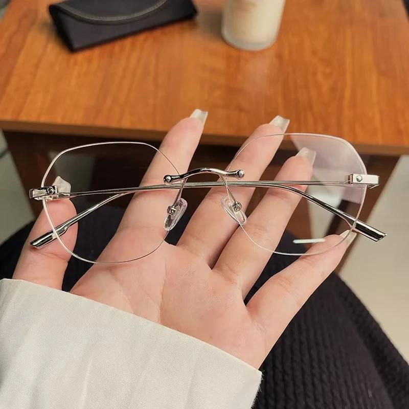 New Frameless Myopia Glasses for Women Creative Irregular Frames Instagram Style Anti Blue Light Reading Glasses