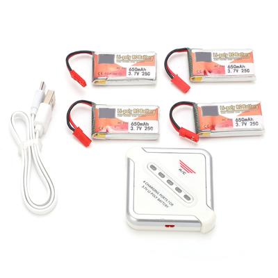 Pacchetto batteria Lipo ricaricabile 3,7 V 650 mAh 4 pezzi con spina JST e 4?In?1 Caricabatterie per Auto RC