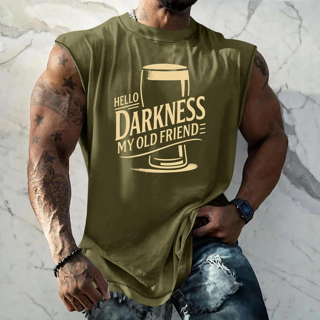 Men's Sleeveless Muscle Tank Top with Beer Themed Graphic Print Vintage Style Casual Summer Vest for Outdoor Activities