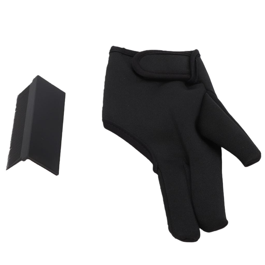 3 Finger Barber Glove Heat Resistance Gloves with Flat Iron Comb Attachment for Hair Styling Black
