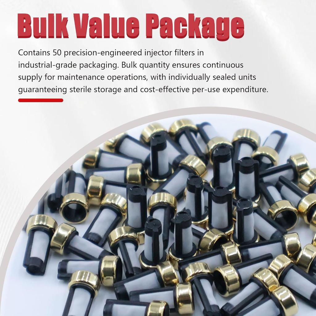 50PCS Fuel Injector Baskets Filter Kits 101 Micron Universal Repair Seal [6mm x 3mm x12mm]