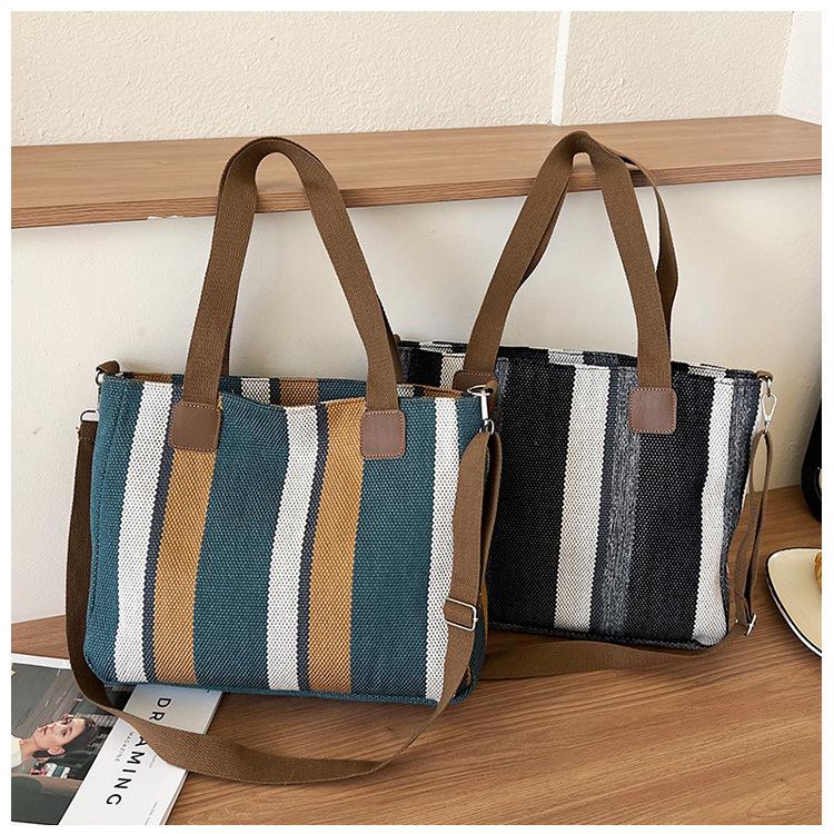 Canvas Large Capacity Portable Tote Bag 2025 New Trendy Plaid Messenger Bag Hand Carry Shoulder Bag Commute