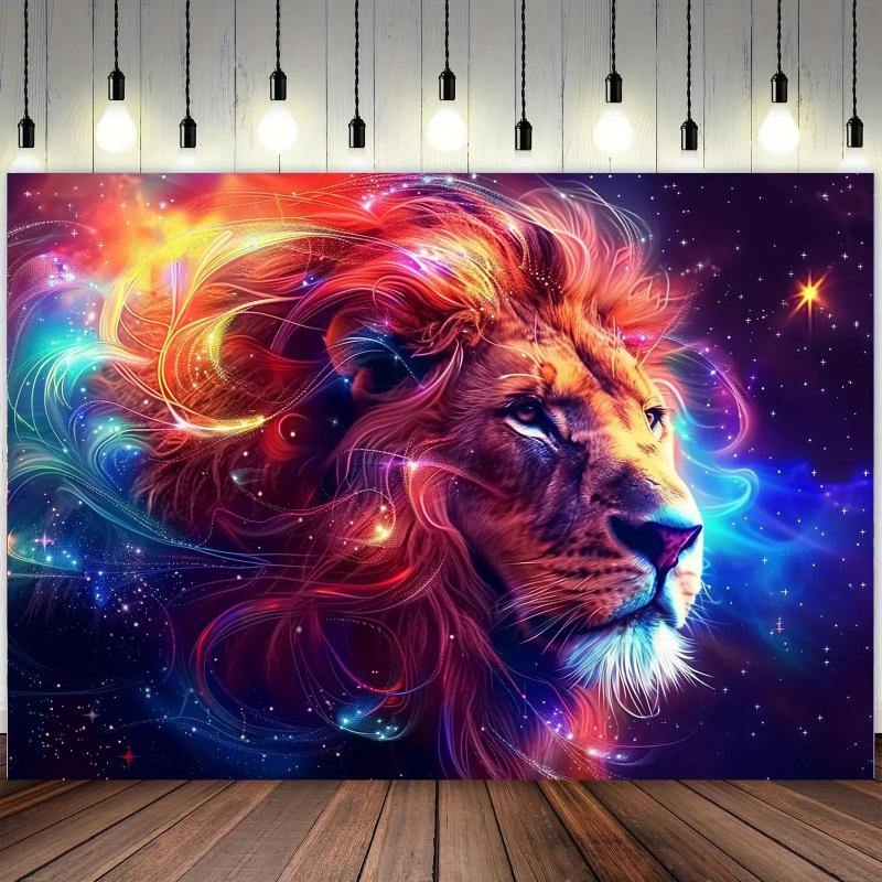 VIKAMA Cyber Starry Sky Lion Tapestry Colorful Animal Art Esports Room Bar Room Decoration Home Decoration