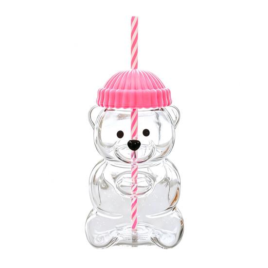 

Bear Shape Sippy Cup with Straw Lid 500ml Heat-Resistant Glass Tumbler Reusable Cold Cup for Iced Coffee Milk Tea Juice