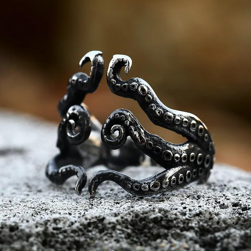 Vintage Cthulhu Octopus Tentacle Ring Punk Gothic Open Ring For Men Copper Color Handmade Designer Jewelry Accessories Gift