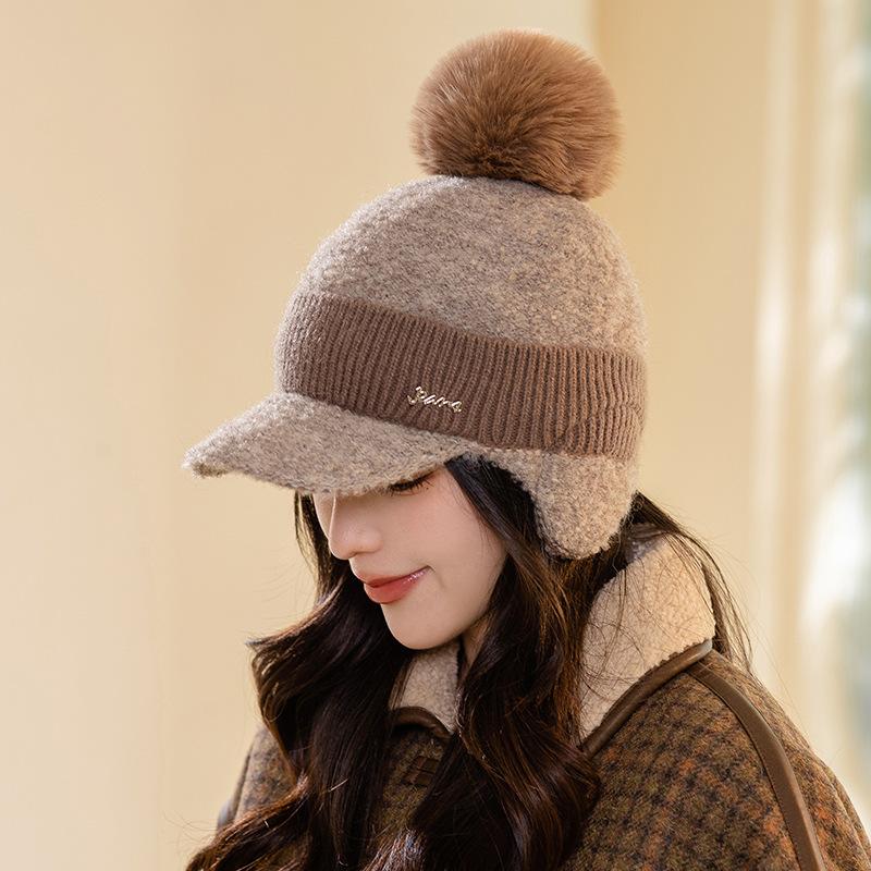 

Шапка из кроличьей шерсти Женская зимняя бархатная утолщенная шапка-ушанка для верховой езды Ветрозащитная и теплая вязаная шерстяная шапка Шапка из кроличьего меха Average size