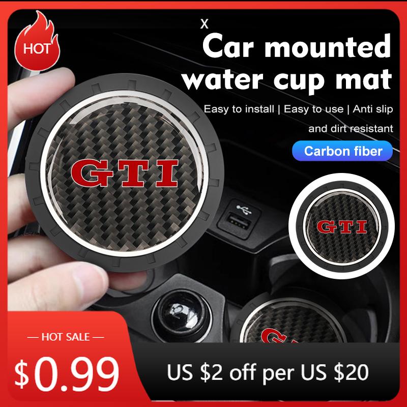 For VW VOLKSWAGEN 2026 New 2Pcs Car Water Cup Anti-slip Pad Carbon Fiber Holder Mat For GTI Tiguan Passat B5 B6 B7 CC Jetta MK5