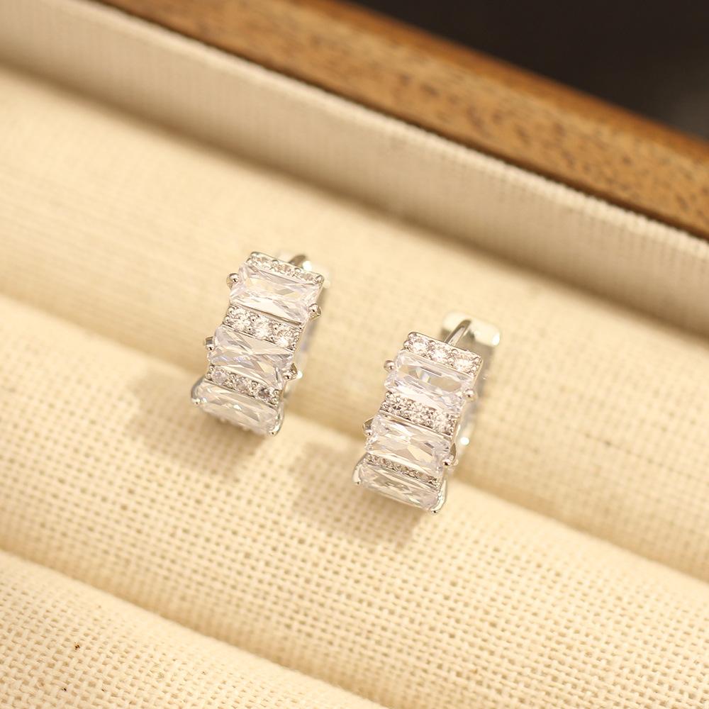 Japan and Korea light luxury micro-inlaid rectangular zircon earrings temperament fashion niche design high-end earrings earrings